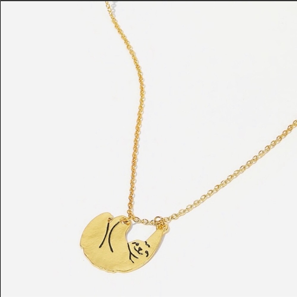 Gold Trendy Sloth Animal Short Necklace